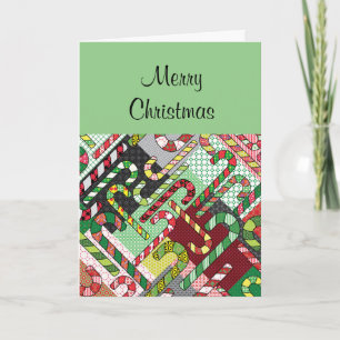 Cartão Candy Cane Pattern Slant Christmas Card