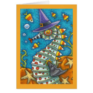 Cartão CANDY CORN CAVALO-MARINHO, SOB O CARDE DE HALLowee