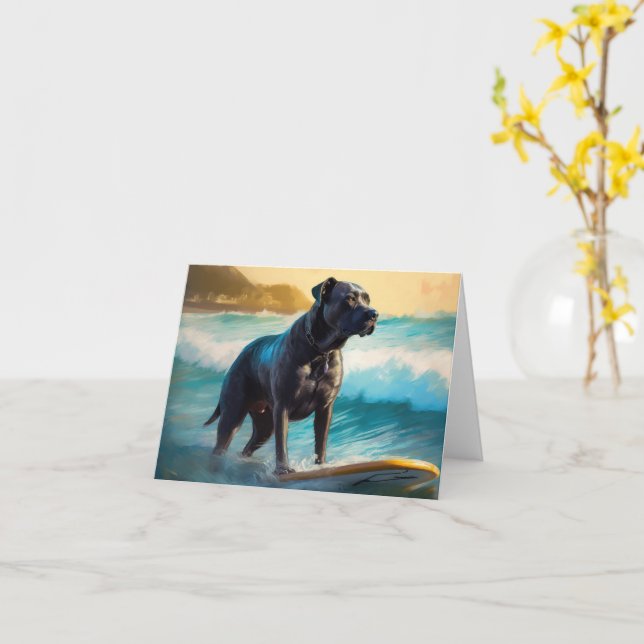 Cartão Cane Corso Beach Surfing Painting (Flor Amarela)