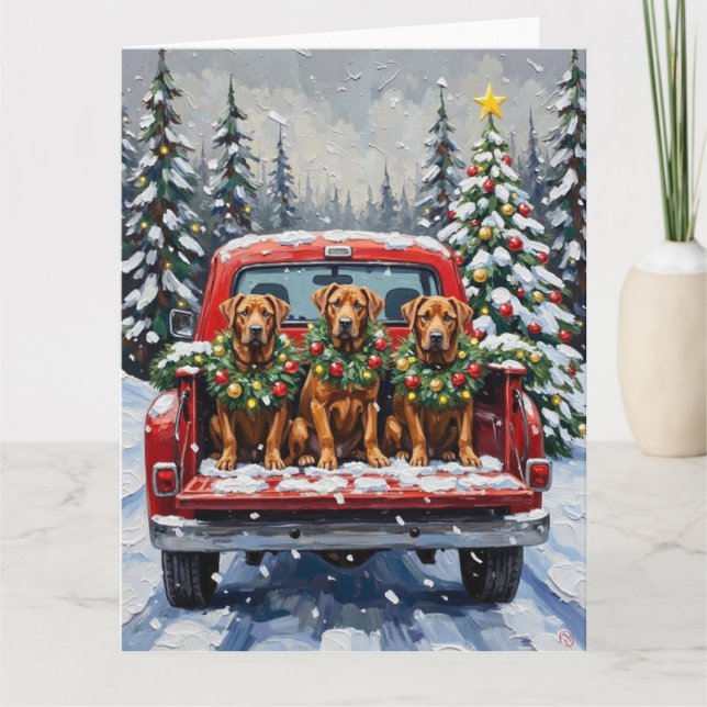 Cartão Cane Corso Caminhão Vermelho de Natal Feriado (Frente)