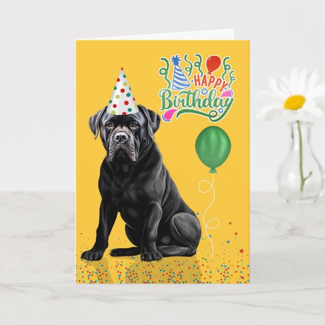 Cartão Cane Corso Dog Party Hat Yellow Birthday (Planta pequena)