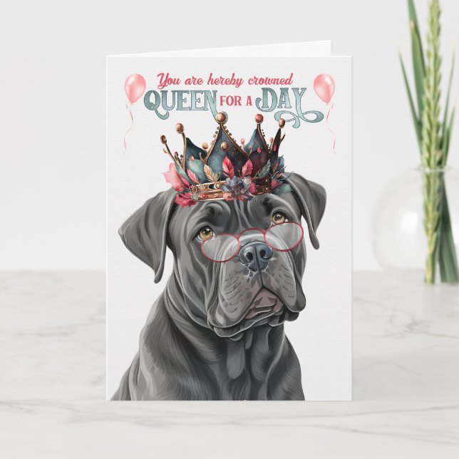 Cartão Cane Corso Dog Queen para o Dia de Aniversário Eng (Frente)