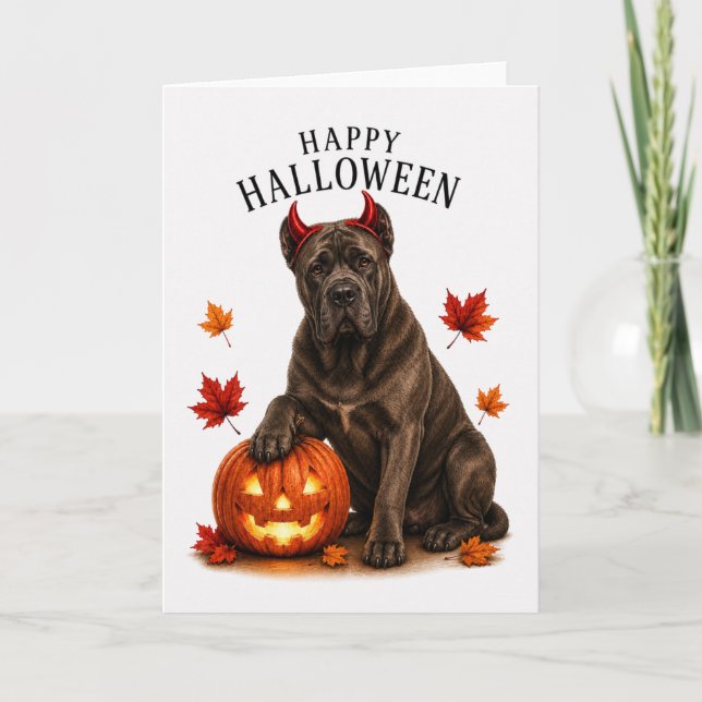 Cartão Cane Corso Halloween Cão Diabo (Frente)