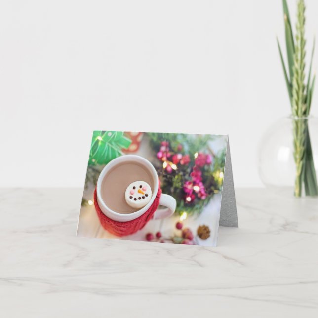 Cartão Caneca de Cacau de Natal, Marshmallow de Boneco de (Frente)