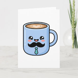 Cartão Caneca de Café Bigode Kawaii Dia dos Pais Fofo