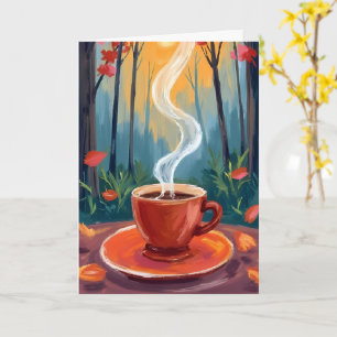 Cartão Caneca de Café Pintura Aquarela