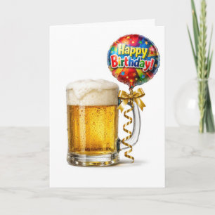 Cartão Caneca de cerveja de aniversário com balão de fest