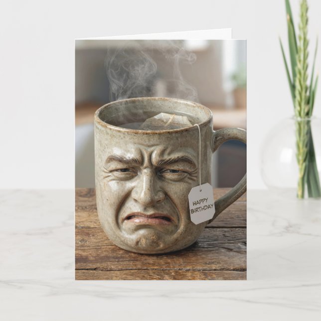 Cartão Caneca Engraçada de Aniversário com Saquinho de Ch (Frente)