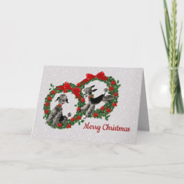 Cartão Caniches pretas retros em grinaldas da poinsétia