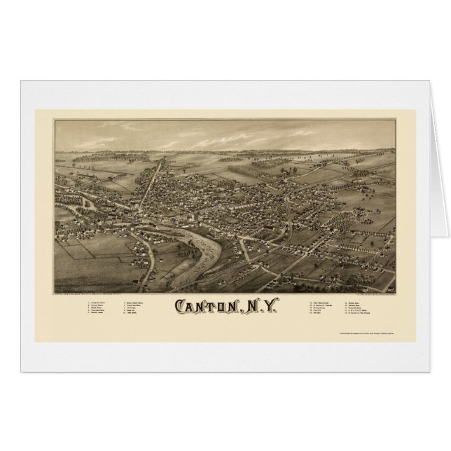 Cartão Cantão, mapa panorâmico de NY - 1885 (Frente Horizontal)