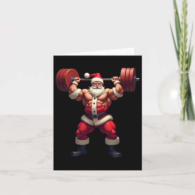 Cartão Canteiro de Natal Santa Claus Bodybuilding (Frente)