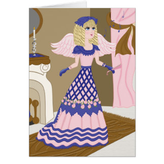 Cartão Cantor de Azul Anjo Vitoriano e Rosa, por Lareira