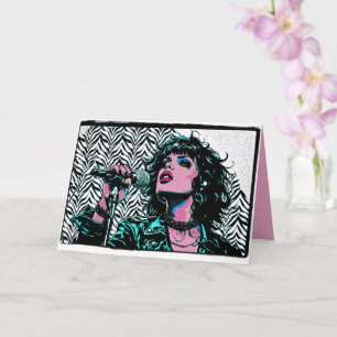 Cartão Cantor de Pop Art Rosa Azul Claro Rocker Punk Aman