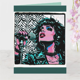 Cartão Cantor de Pop Art Rosa Azul Claro Rocker Punk Aman