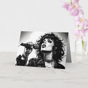 Cartão Cantora de Goth Punk Estilo de Arte Gráfico Retro