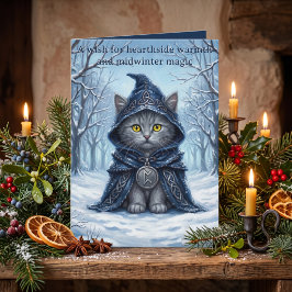 Cartão Cantora do Solstício Inverno Celta Gato Yule Azul