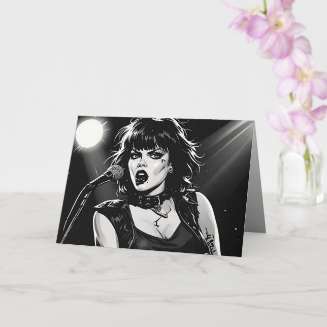 Cartão Cantora Goth Punk em estilo de história em quadrin (Orquídea)