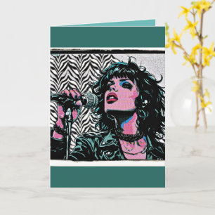 Cartão Cantora Pop Art Rocker Punk Meio-Tom Amantes da Mú