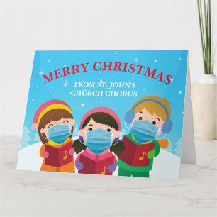 Cartão Cantores de Natal Lindos com Máscara Facial Festa