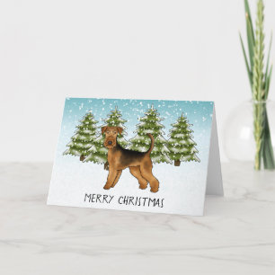 Cartão Cão Airedale Terrier Floresta de Inverno Nevado Fe