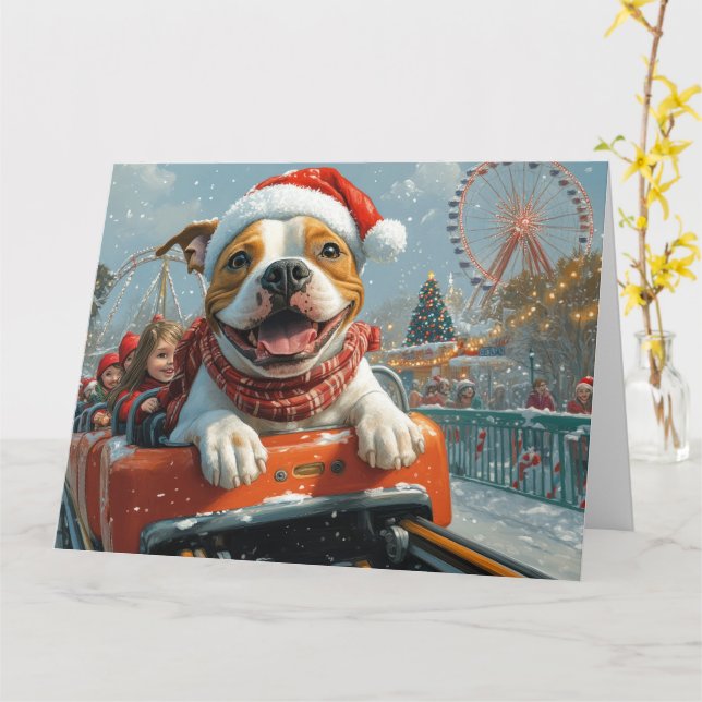 Cartão Cão American Staffordshire Natal (Flor Amarela)