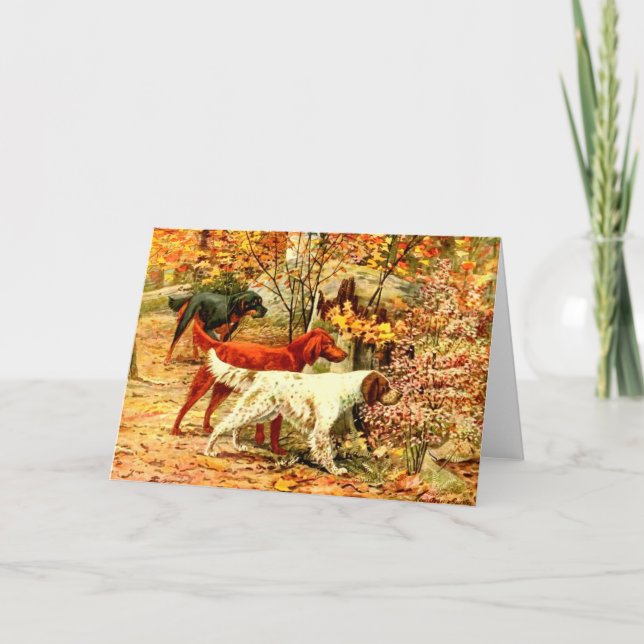 Cartão Cão-atirador irlandês na floresta do outono caçand (Frente)