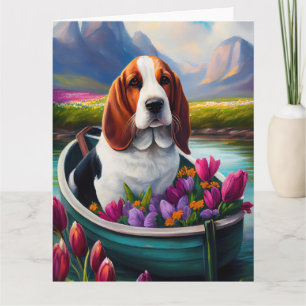 Cartão Cão Basset Hound em uma Pá: Uma Aventura Cênica