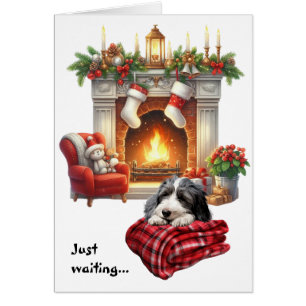 Cartão Cão Bearded Collie Esperando pelo Natal