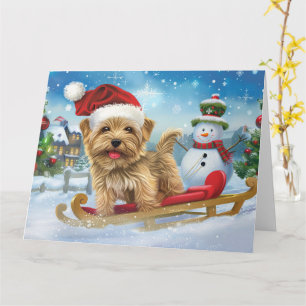 Cartão Cão Biewer Terrier em trenó na neve Natal