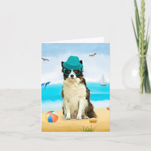 Cartão Cão Border Collie na Praia