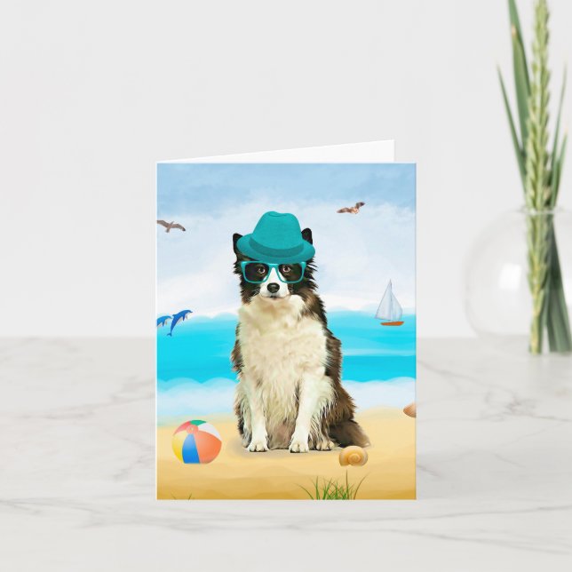 Cartão Cão Border Collie na Praia (Frente)