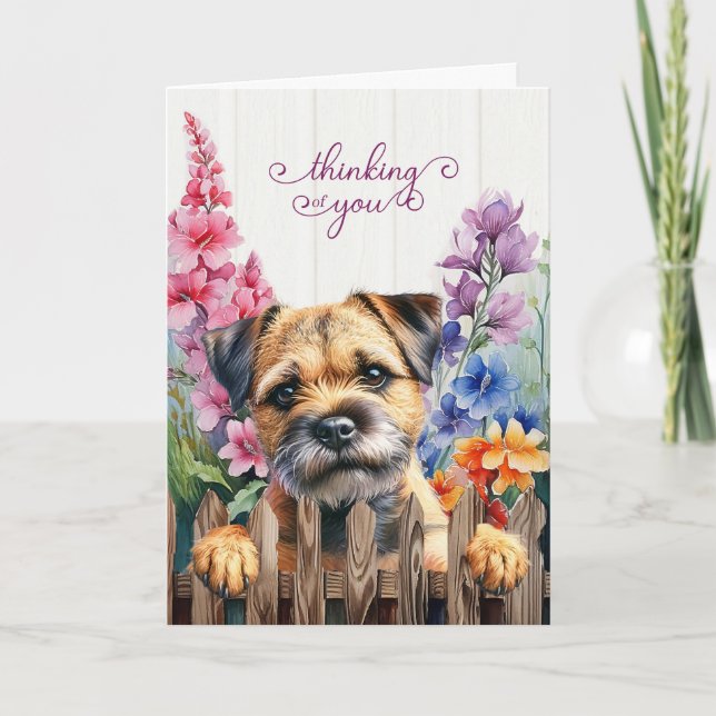 Cartão Cão Border Terrier com Gladiolus Pensando em Você (Frente)