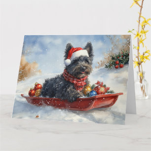 Cartão Cão Bouviers Des Flandres em Trenó de Natal