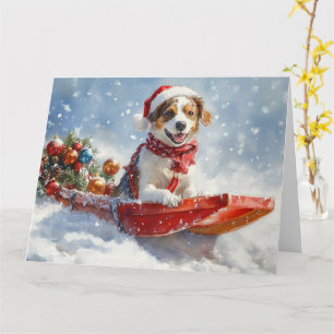 Cartão Cão Brittany Spaniel em Trineo de Natal