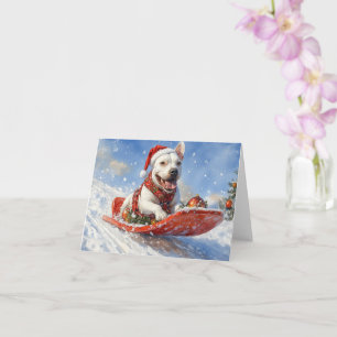 Cartão Cão Bull Terrier em Trenó Deixe Nevar Natal