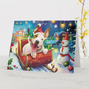Cartão Cão Bull Terrier em Trineo Neve Natal