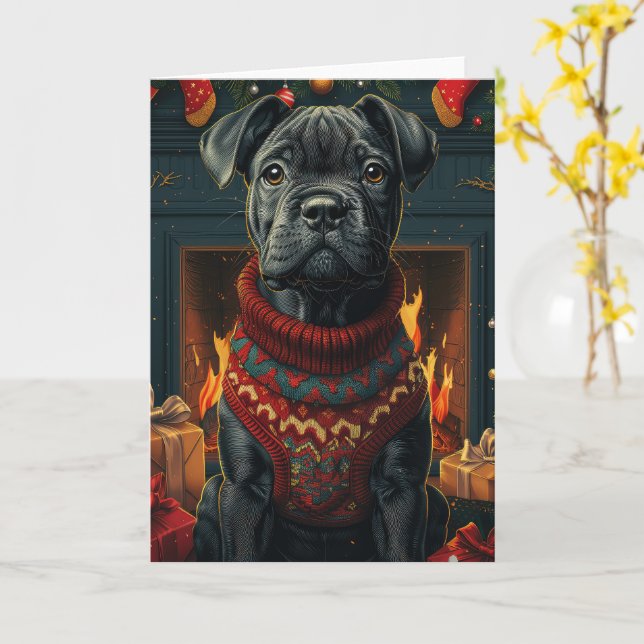 Cartão Cão Corso Com Presentes De Natal Lareira (Flor Amarela)