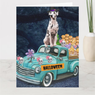 Cartão Cão Dalmata Caminhão de Halloween Noite Assustador