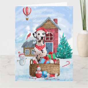 Cartão Cão Dálmata na Casa de Natal na Neve