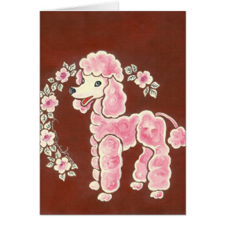 Cartão Cão de caniche cor-de-rosa feminino bonito