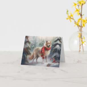 Cartão Cão de Lappund, finlandês, no Natal da neve