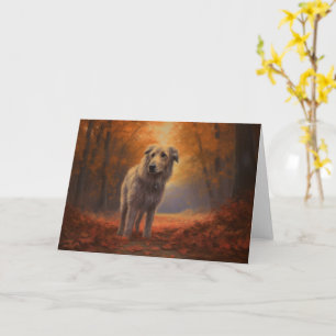 Cartão Cão de Lobo na Queda de Folhas de Outono Inspira