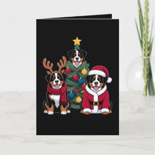 Cartão Cão de Montanha Bernês de Natal Papai Noel Árvore