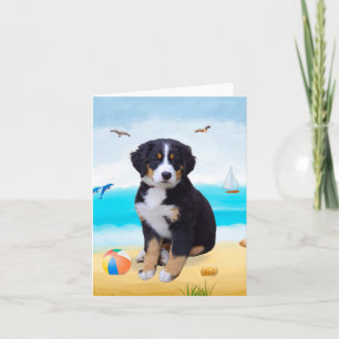 Cartão Cão de Montanha Bernês na Praia