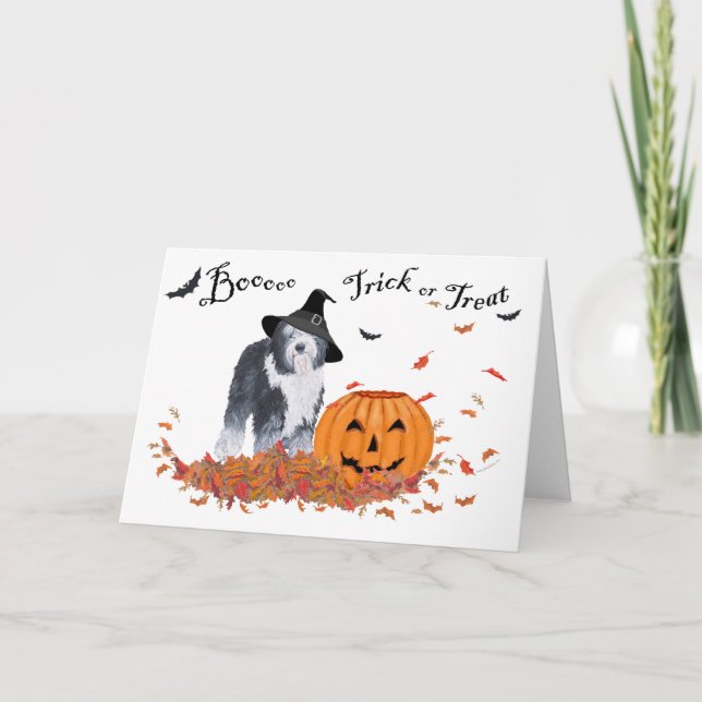 Cartão Cão de Pastoreio Inglês Antigo Halloween (Frente)