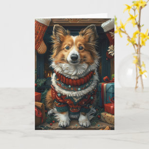 Cartão Cão de Pastoreio Shetland com Presentes de Natal n