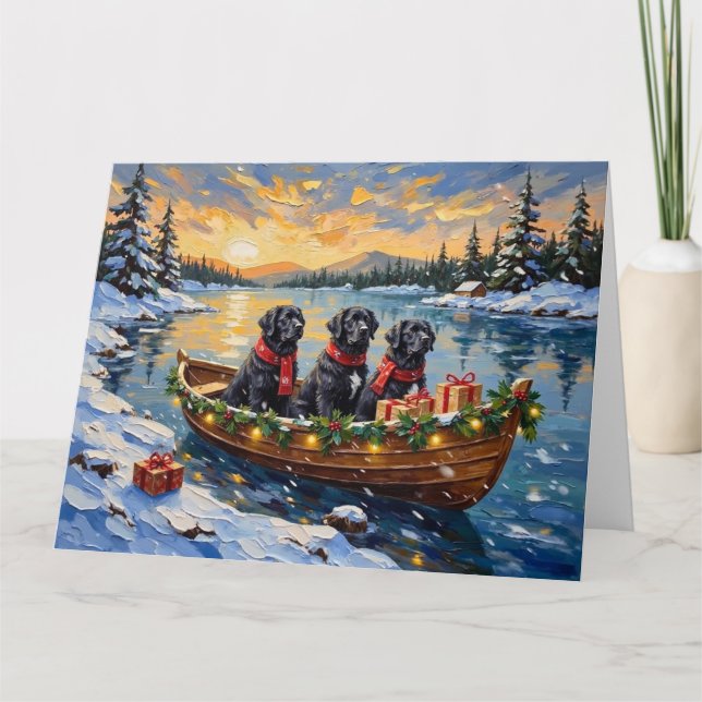 Cartão Cão de Terra Nova Natal Barco Feriado (Frente)