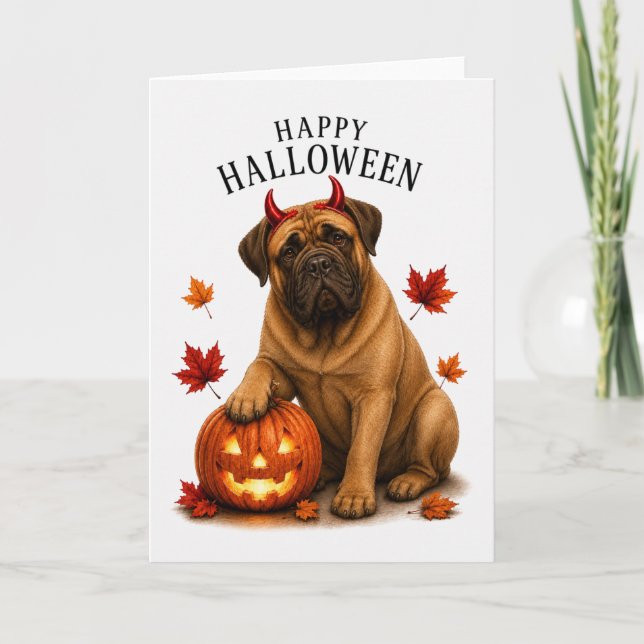 Cartão Cão diabo de Halloween Bullmastiff (Frente)