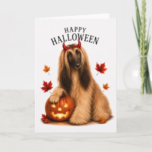 Cartão Cão Diabo de Halloween da raça Afghan Hound