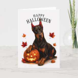 Cartão Cão diabo de Halloween Doberman